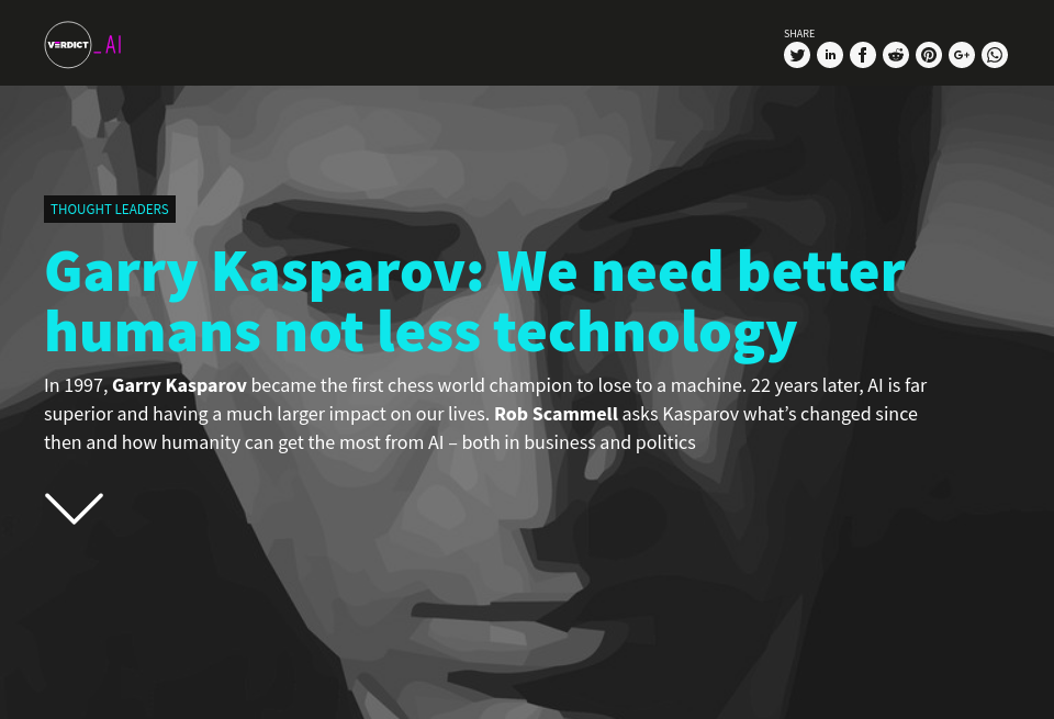 Don't fear Intelligent Machines. Work with them: Kasparov - New