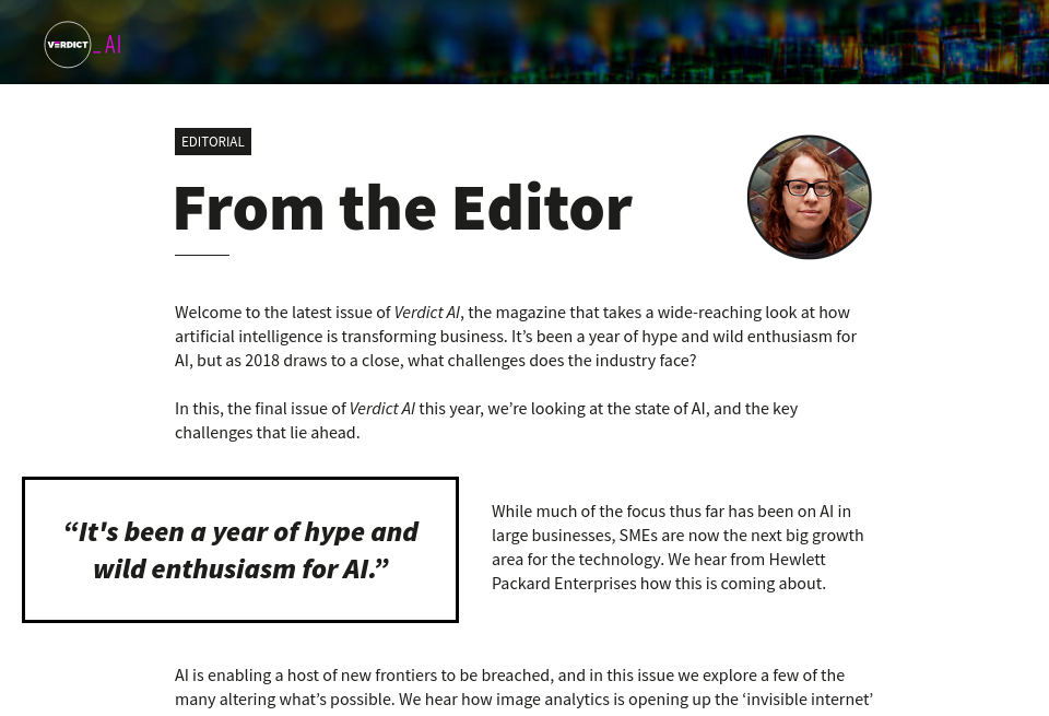 From the Editor - Verdict AI | Issue 6 | November 2018