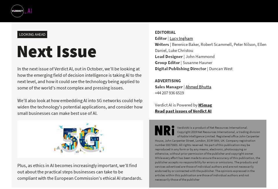 Next issue - Verdict AI | Issue 9 | Summer 2019